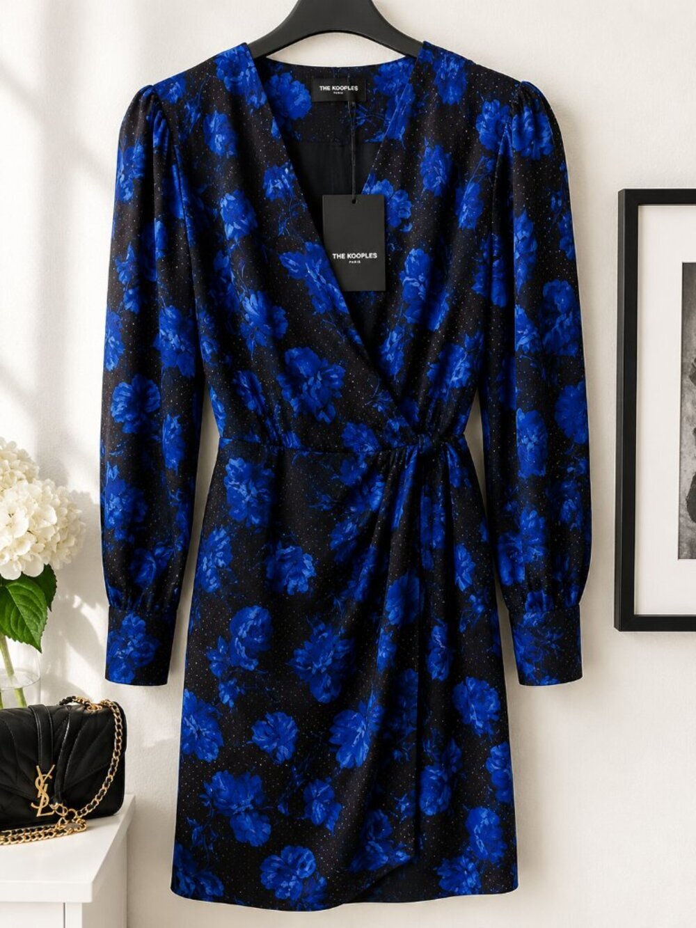 The Kooples Silk Floral Dress M/L Blue Black NWT Designer Night Out Dress